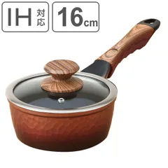 片手鍋 16cm IH対応 槌目鍋 （ ガス火対応 片手なべ 金属ヘラOK ふっ素加工 ガラス蓋付き 軽い 16センチ なべ お鍋 フッ素コーティング 槌目 蓋付き 軽量 小さめ コンパクト ）)のサムネイル