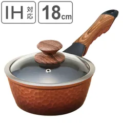 片手鍋 18cm IH対応 槌目鍋 （ ガス火対応 片手なべ 金属ヘラOK ふっ素加工 ガラス蓋付き 軽い 18センチ なべ お鍋 フッ素コーティング 槌目 蓋付き 軽量 小さめ コンパクト ）)のサムネイル