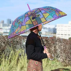 傘 ステンドグラス 薔薇とリボン レディース （ カサ 透明傘 雨傘 長傘 アンブレラ おしゃれ ジャンプ傘 通勤 通学 58cm ワンタッチ エレガント 婦人用 レイングッズ ワンタッチジャンプ ）)