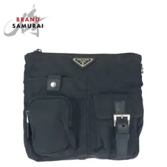 美品 PRADA プラダ テスート 三角ロゴプレート ブラック 黒 シルバー金具 ナイロン/レザー ボディバッグ レディース 601008【中古】