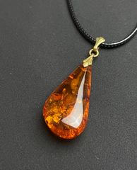 K18金具 琥珀 アンバー ペンダントトップ ネックレストップ - メルカリ