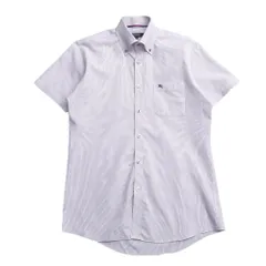 BURBERRY BLACK LABEL バーバリーブラックレーベル 半袖シャツ サイズ40 ストライプ ボタンダウン ロゴ刺繍 ブランド古着【中古】20260223/RA7880