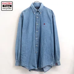 90s vintage RALPH LAUREN ワンポイント刺しゅう ボタンダウン デニムシャツ メンズ 表記Mサイズ