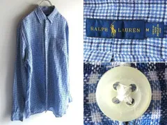 RALPH LAUREN ラルフローレン リネンシャツ チェックシャツ BDシャツ S ブルー ネイビー ホワイト インド製 国内正規品