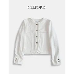 CELFORD セルフォード ツイードライク カットソージャケット 36 ホワイト系 ノーカラー セレモニー