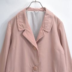 80s Japan Vintage 道中着 シルク調 ストライプ デザイン ミドル丈 和装コート アウター サーモンピンク ヴィンテージ ビンテージ 昭和レトロ 古着 レディースL〜相当