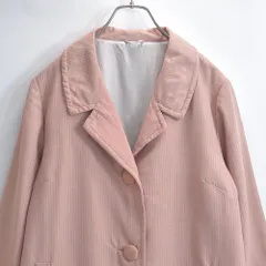 80s  Japan Vintage 道中着 シルク調 ストライプ デザイン ミドル丈 和装コート アウター サーモンピンク ヴィンテージ ビンテージ 昭和レトロ 古着 レディースL〜相当