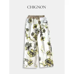 ◆タグ付き◆ CHIGNON シニヨン オリジナルフラワープリントパンツ イエロー系 花柄 ワイドパンツ ウエストゴム