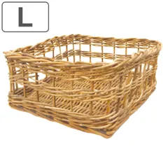 バスケット アラログ スクエアバスケット Ｌ ラタン （ かご 収納 皮付き カゴ 正方形 幅40cm 天然素材 アジアン雑貨 ハンドメイド 収納かご 藤 小物収納 手編み 小物入れ おしゃれ インテリア 見せる収納 玄関 リビング 大きい ）)