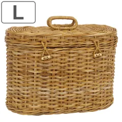 バスケット アラログ フタ付きオーバルバスケット Ｌ ラタン （ かご 収納 皮付き カゴ 天然素材 アジアン雑貨 ハンドメイド 収納かご 藤 小物収納 手編み 小物入れ おしゃれ インテリア 見せる収納 おもちゃ箱 ）)