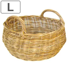 バスケット アラログ ２ハンドルバスケットL ラタン （ かご カゴ 収納 直径32cm 皮付き 天然素材 アジアン雑貨 ハンドメイド 収納かご 丸 藤 小物収納 持ち手付き フルーツ 果物 手編み 小物入れ おしゃれ インテリア 見せる収納 ）)