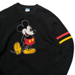80's 90's USA製 ディズニー オフィシャル ミッキーマウス フェルトプリント スエット 黒 (ONE) ブラック 袖ライン ラグラン アメリカ製 アメリカ古着 USED ビンテージ ヴィンテージ