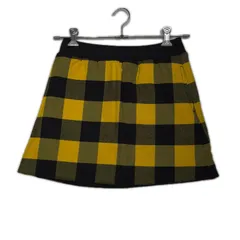 中古 レディース ニューバランスゴルフ New Balance golf スカート M 黒×黄色 訳あり 中綿 リバーシブル チェック