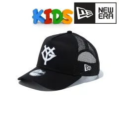 NEWERA (ニューエラ) キャップ キッズ 読売ジャイアンツ Youth 9FORTY A-Frame トラッカー メッシュ 涼しい 春夏 帽子 ロゴキャップ ブラック ホワイト 【TB】