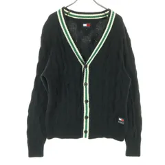TOMMY JEANS トミージーンズ ウール混 ワンポイントロゴ 長袖 ケーブル編み ニットカーディガン S ブラック メンズ 古着のサムネイル