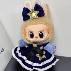 ラブブ 17cm ぬい 服｜POP MART Labubu 用 星空ブルー ドレス＆ウサミミ帽子セット｜ぬい活 着せ替え　ポップマート ドレス 着せ替え 商品No.3