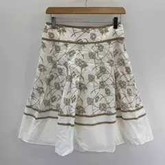 LAURA ASHLEY ローラアシュレイ レディース ひざ丈スカート 刺繍デザイン 総裏 サイズ9 ホワイト×カーキ