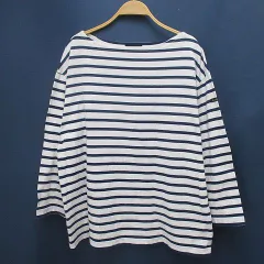 ルミノア Leminor ボーダー柄 長袖 ワイド カットソー 3 白系 ホワイト ボートネック フランス製