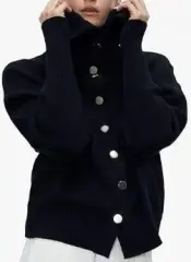 ZARA ザラ レディース ブラック 袖 長袖 ハイネック カーディガン 77