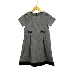 ベベ bebe ワンピース 半袖 ひざ丈 千鳥格子柄 リボン 1101-87008 150 黒 ブラック 白 ホワイト