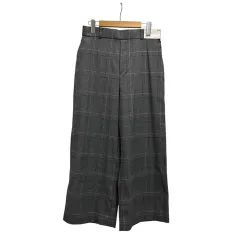 ユニクロ UNIQLO スラックス チェック ウエストゴム 221-423169 L グレー 黒 ブラック