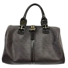 ゲラルディーニ GHERARDINI ボストンバッグ ハンドバッグ トートバッグ 総柄 ロゴ 切替 ファスナー開閉 留め具 シルバー金具 ダークブラウン 茶