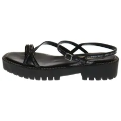 JIMMY CHOO (ジミーチュウ) ロゴプリント ストラップ レザー フラットサンダル ブラック レディース