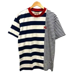 バーバリー ロンドン BURBERRY LONDON Tシャツ クルーネック コットン ボーダー ワンポイントロゴ 刺繍 半袖 M 紺 ネイビー 赤 レッド
