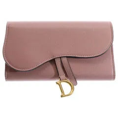 Christian Dior (クリスチャンディオール) サドル 長財布 三つ折り財布 ロングウォレット カードケース ゴールド金具 ピンク レザー
