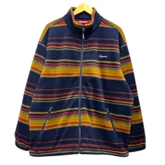 シュプリーム SUPREME 24FW Stripe Zip Up Fleece Jacket フリースジャケット ボーダー ワンポイントロゴ 刺繍 長袖 XL 紺 ネイビー オレンジ