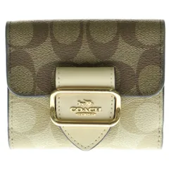 COACH (コーチ) シグネチャー コンパクトウォレット 三つ折り財布 コインケース ブラウン×ベージュ ゴールド金具 PVC ]