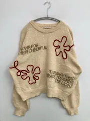 RETRO GIRL レトロガール ニット/セーター ベージュ ニット 刺繍 ショート丈 クルーネック(丸首) 長袖