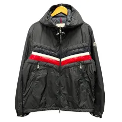 モンクレール MONCLER 22SS ダウンジャケット ブルゾン フード フェザー混 トリコロール ナイロン ロゴ 長袖 2 黒 ブラック
