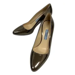プラダ PRADA パンプス シューズ ラウンドトゥ ピンヒール エナメル 35 ブロンズ 茶 ブラウン