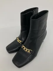 Bridget Birkin ブーツ 22.5 ブラック 合成皮革/人工皮革 無地 スクエアトゥ ショート ジップアップ 太ヒール