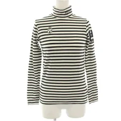 パーリーゲイツ PEARLY GATES カットソー Tシャツ ゴルフウェア 長袖 ボーダー モックネック ロゴプリント 0 白 ホワイト 黒 ブラック 055-6266806 /HN