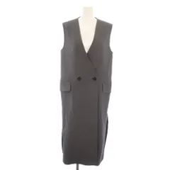 アドーア ADORE ロング ベスト コート ウール 38 グレー ダブルブレスト Vネック スリット 531-5250800 /AJ