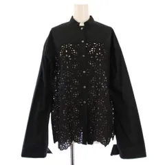 エリン ELIN シャツ ブラウス 長袖 スタンドカラー レース 切替 ワンカラー 38 黒 ブラック /BBのサムネイル
