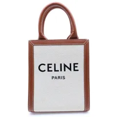 CELINE (セリーヌ) バーティカル ミニ カバ ミニトートバッグ ハンドバッグ ブラウン×アイボリー レザー×キャンバス ゴールド金具