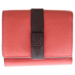 LOEWE (ロエベ) 三つ折り財布 バーティカル コンパクトウォレット 三つ折り財布 コインケース ピンク×ブラウン レザー シルバー金具