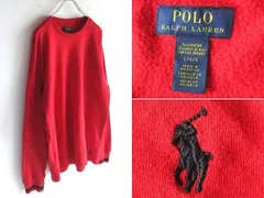POLO RALPH LAUREN ラルフローレン ポロポニーロゴ刺繍 裾ポニー ラインリブ スウェット トレーナー L 赤 レッド RN15763正規品 USA企画