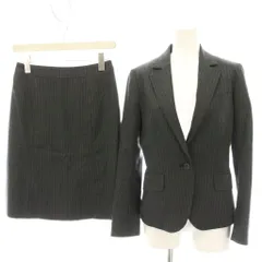 ザ・スーツカンパニー THE SUIT COMPANY she スーツ テーラードジャケット シングル 1B フレアスカート ひざ丈 38 黒 ブラック ストライプ ウール /HN