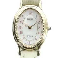 セイコー SEIKO 1F20-6A4A EXCELINE エクセリーヌ 腕時計 ウォッチ クォーツ レザーベルト オーバル シェル文字盤 ゴールドカラー 金色 ■GY18 /MQ