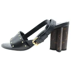 LOUIS VUITTON (ルイヴィトン) シルエット ライン レザー スタッズ モノグラム ヒール ストラップ サンダル シューズ ブラック/ブラウン レディース 1AAC89