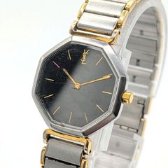 美品 稼働 YSL 5421 黒スクエア 高級感メッシュ 電池交換済 レディース