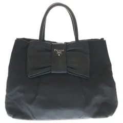 PRADA (プラダ) リボン ハンドバッグ ミニトートバッグ ブラック ナイロン×レザー 73299 シルバー金具