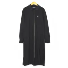 23AW Fred Perry フレッドペリー Overshirt Dress レディース L ジップアップ ワンピース ロングワンピース マキシ丈 ジャージ ブラック 黒 ロゴ 刺繍 F8702 _