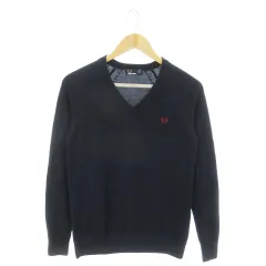 フレッドペリー FRED PERRY ニット セーター Vネック 長袖 ロゴ刺繍 36 S 紺 ネイビー /MN15 ■GY12