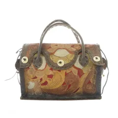 カービングトライブス グレースコンチネンタル CARVING TRIBES ハンドバッグ レザー 茶色 ブラウン ベージュ オレンジ カービング柄 ボタン留め /RI ■OS