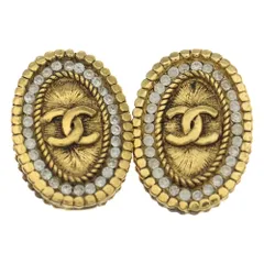 CHANEL (シャネル) ヴィンテージシャネル ココマークオーバル ラインストーン イヤリング ゴールド